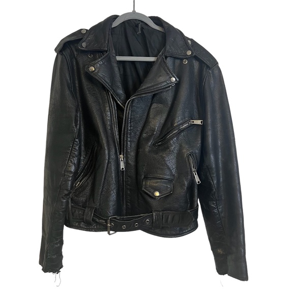 Leather Jacket Biker Motorcycle Men'sSMALL/MEDBlack90's